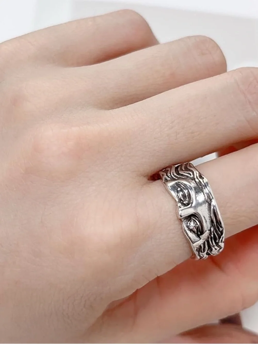 Vintage Silver Statement Face Cuff Half Mask Ring